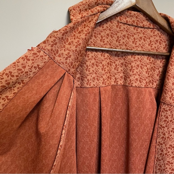 Vintage 50s 60s Orange Rust Floral Print Dress Coat Size XL - Picture 3 of 11